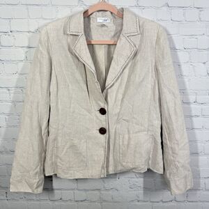 Kim Rogers Linen Blazer Women Size 14 Large Beige Button Gauze Coastal Lagenlook